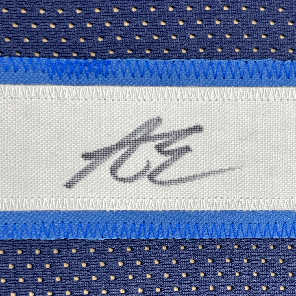 Framed Autographed/Signed Anthony Edwards 35x39 Minnesota Blue Basketball Jersey Beckett BAS COA