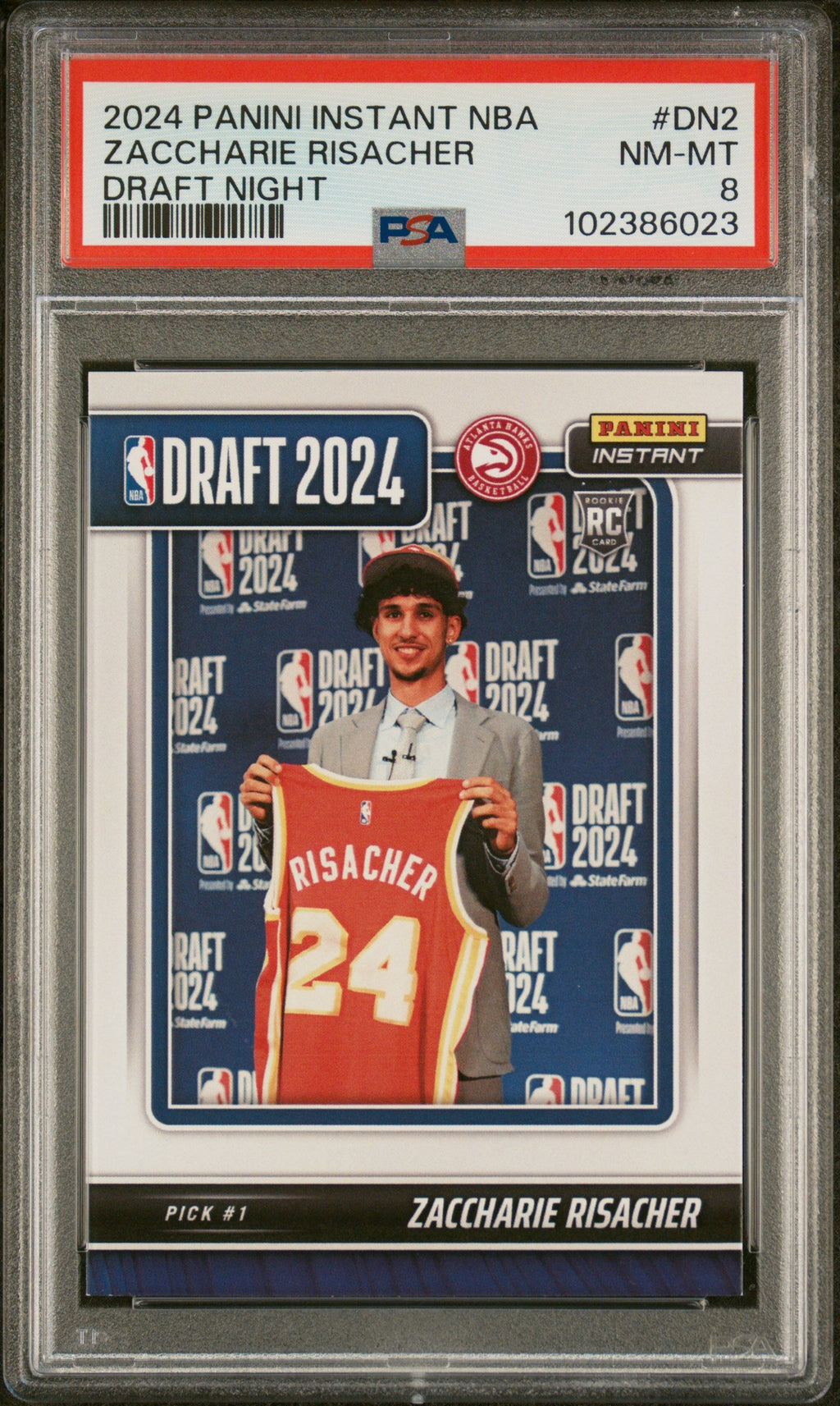 Graded 2024 Panini Instant NBA Zaccharie Risacher #DN2 Draft Night Rookie RC Basketball Card PSA 8 Near Mint