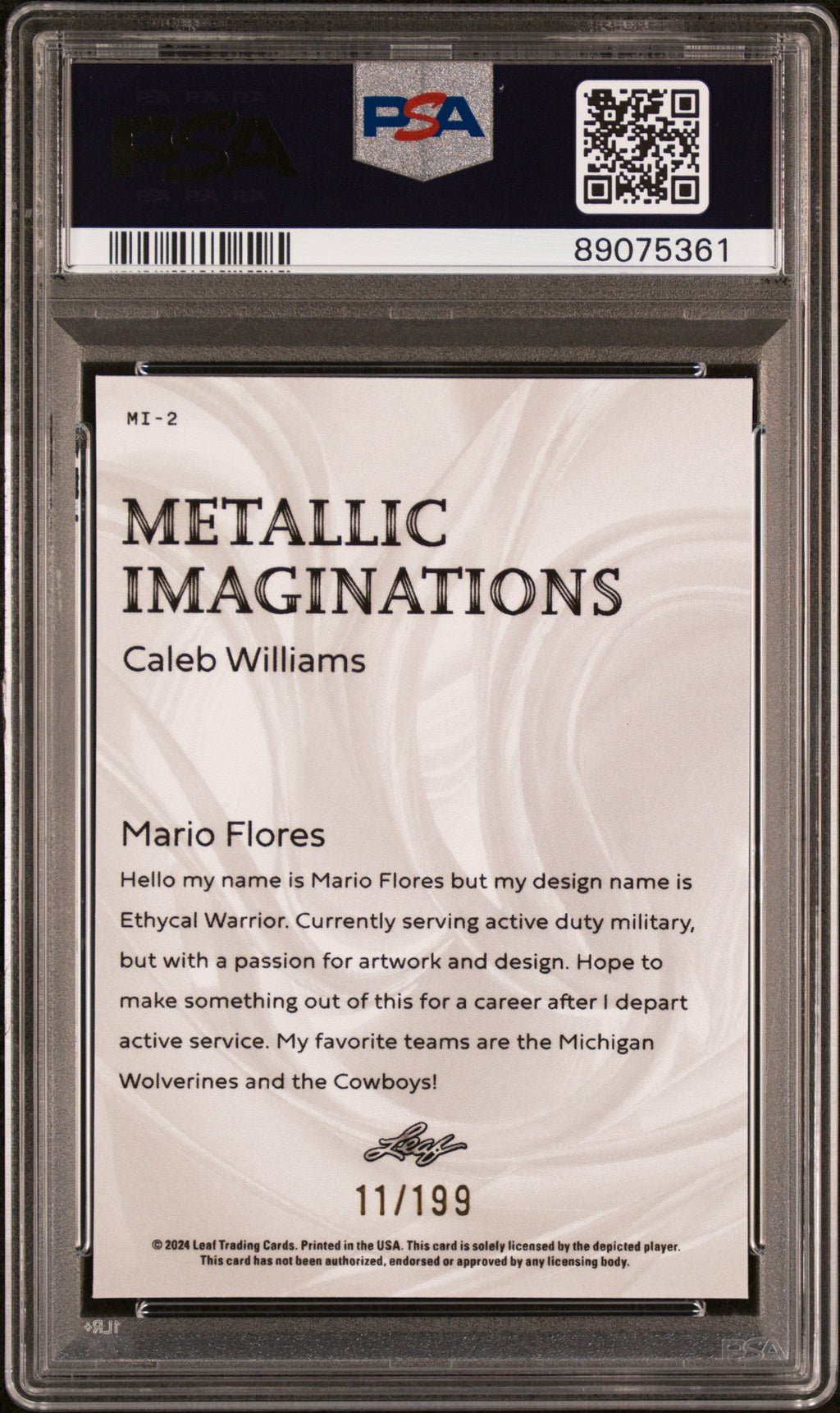 Graded 2024 Leaf Caleb Williams #MI2 Metallic Imaginations Red #/199 Rookie RC Football Card PSA 10 Gem Mint