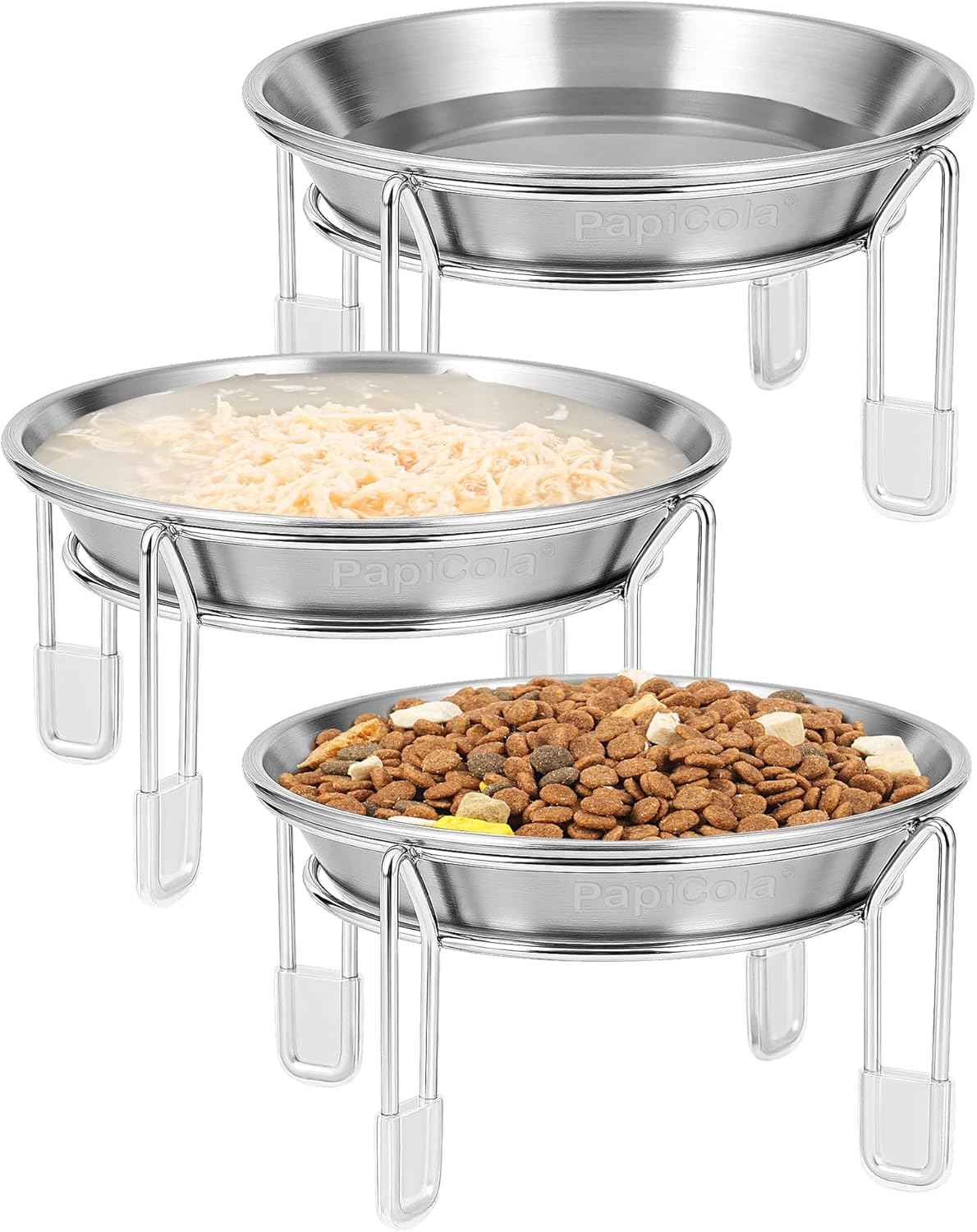 Elevated Stainless Steel Cat Bowls, Anti-Vomit, 2/3 Pack