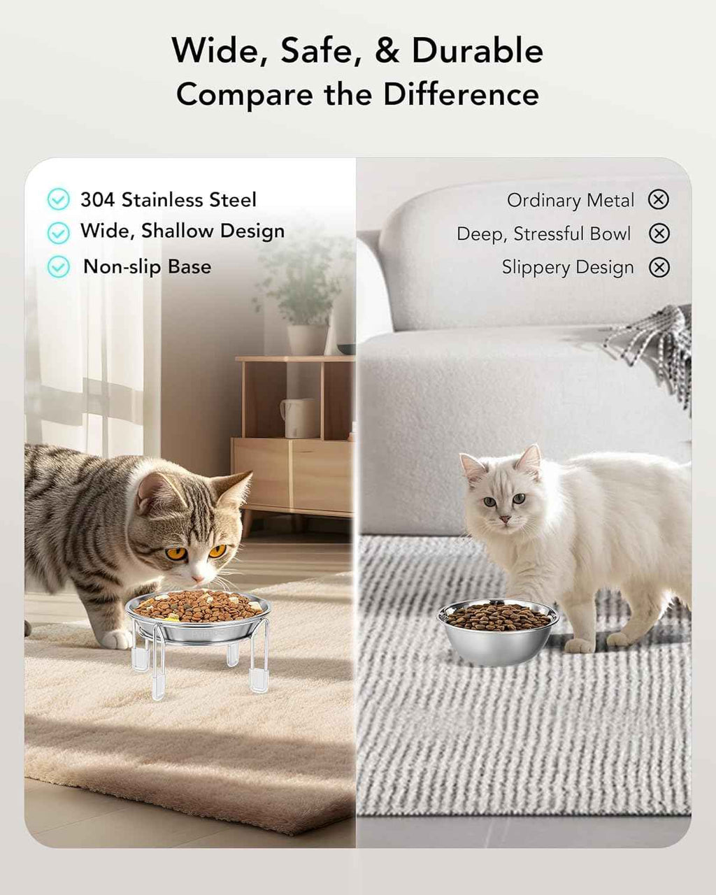 Elevated Cat Bowls Stainless Steel Raised Anti Vomit Small Dog 2/3 Pack