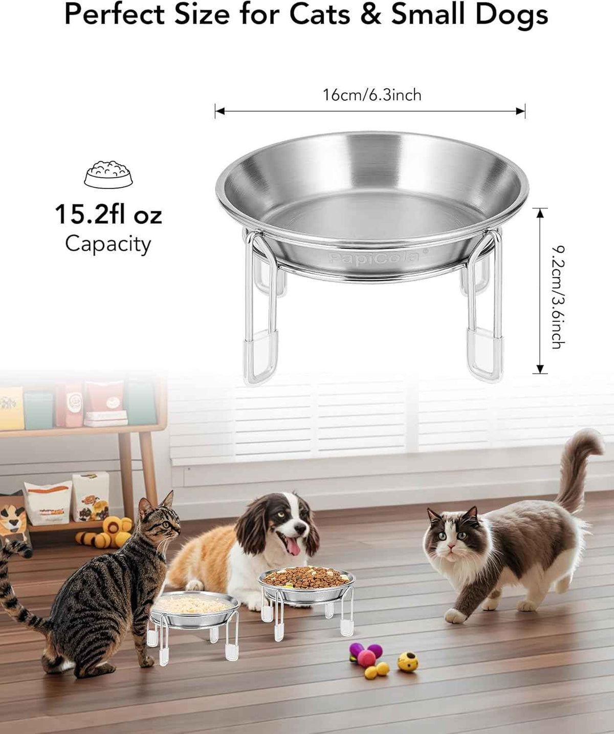Elevated Cat Bowls Stainless Steel Raised Anti Vomit Small Dog 2/3 Pack