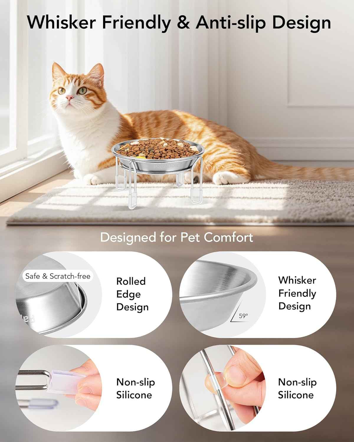 Elevated Stainless Steel Cat Bowls, Anti-Vomit, 2/3 Pack