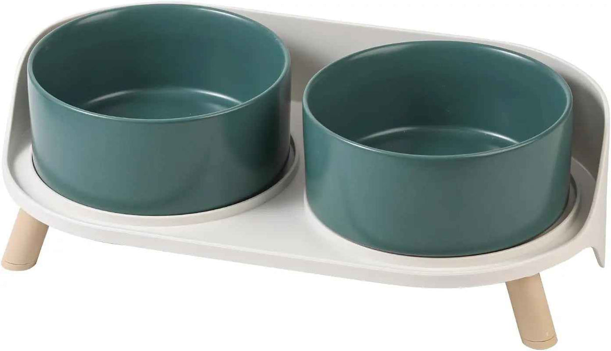 Elevated Ceramic Cat & Dog Bowl Set with Splash Guard, Non-Slip Stand (2x480ml)