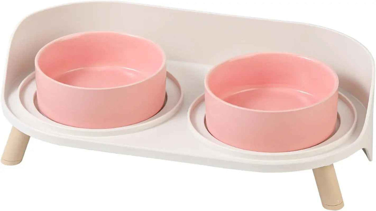 Elevated Ceramic Cat & Dog Bowl Set with Splash Guard, Non-Slip Stand (2x480ml)