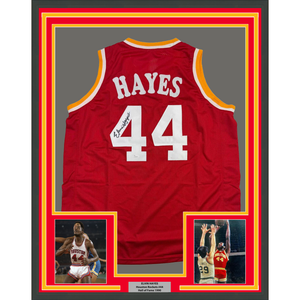 Framed Autographed/Signed Elvin Hayes 35x39 Houston Red Basketball Jersey JSA COA