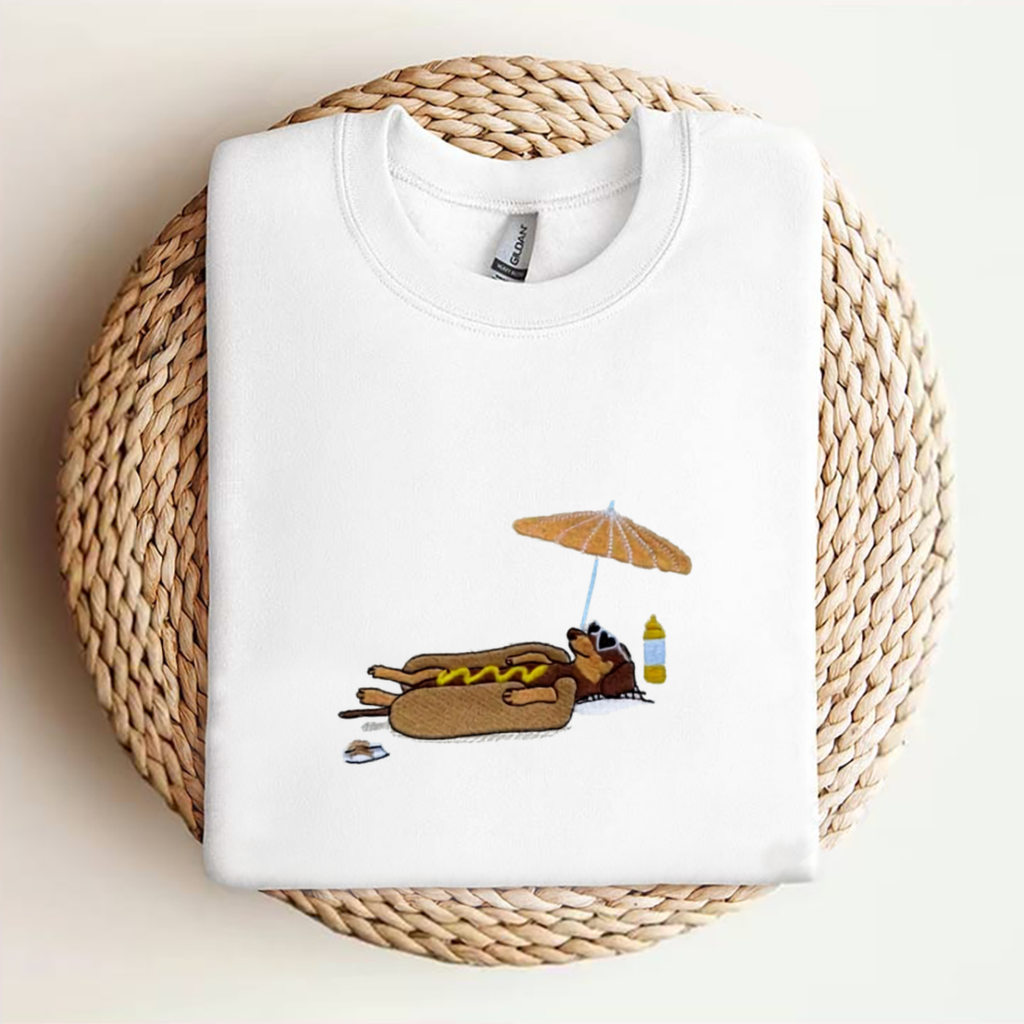 Embroidered "Hot Dog" Dachshund Beach Tee