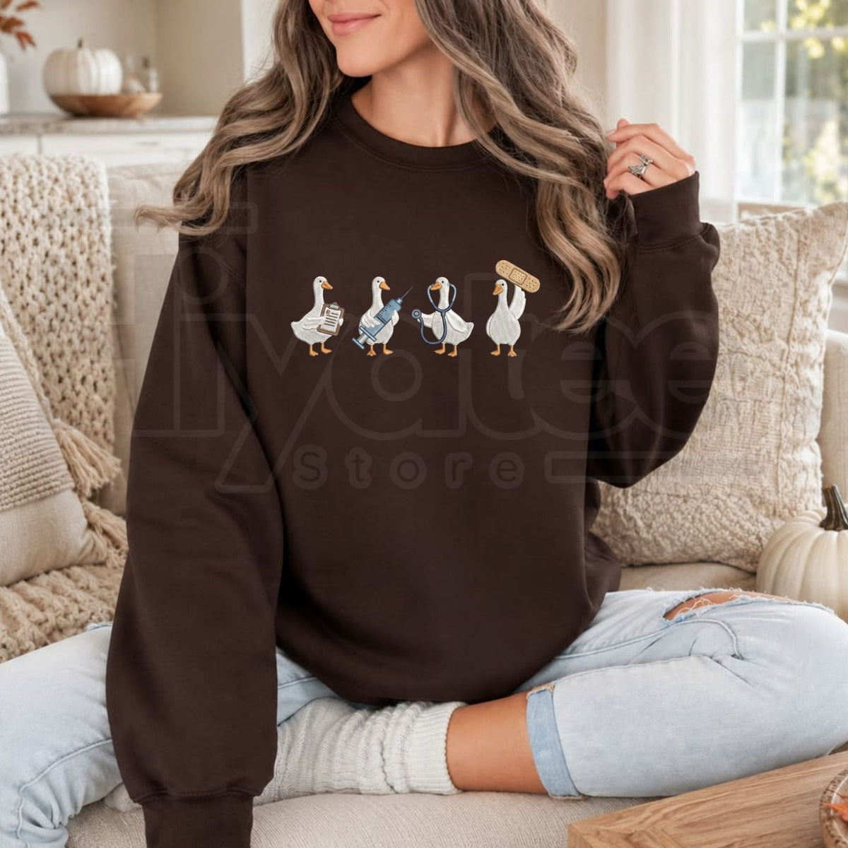Embroidered Medical Duck Sweatshirt – Cute Nurse Duck Crewneck, Funny Healthcare Worker & Nursing Student Gift