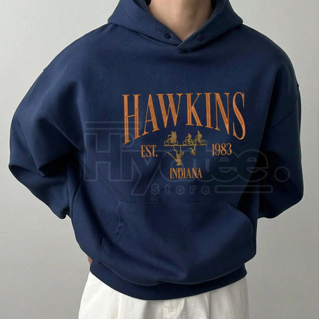 Embroidery Hawkins Indiana 1983 Hoodie – Stranger Things Movie Shirt, Vintage Est. 1983 100% Cotton Merch