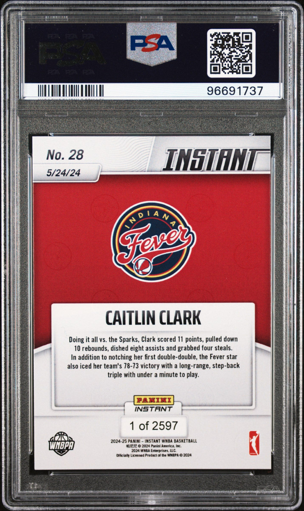Graded 2024 Panini Instant WNBA Caitlin Clark #28 Rookie RC Basketball Card PSA 8 Near Mint