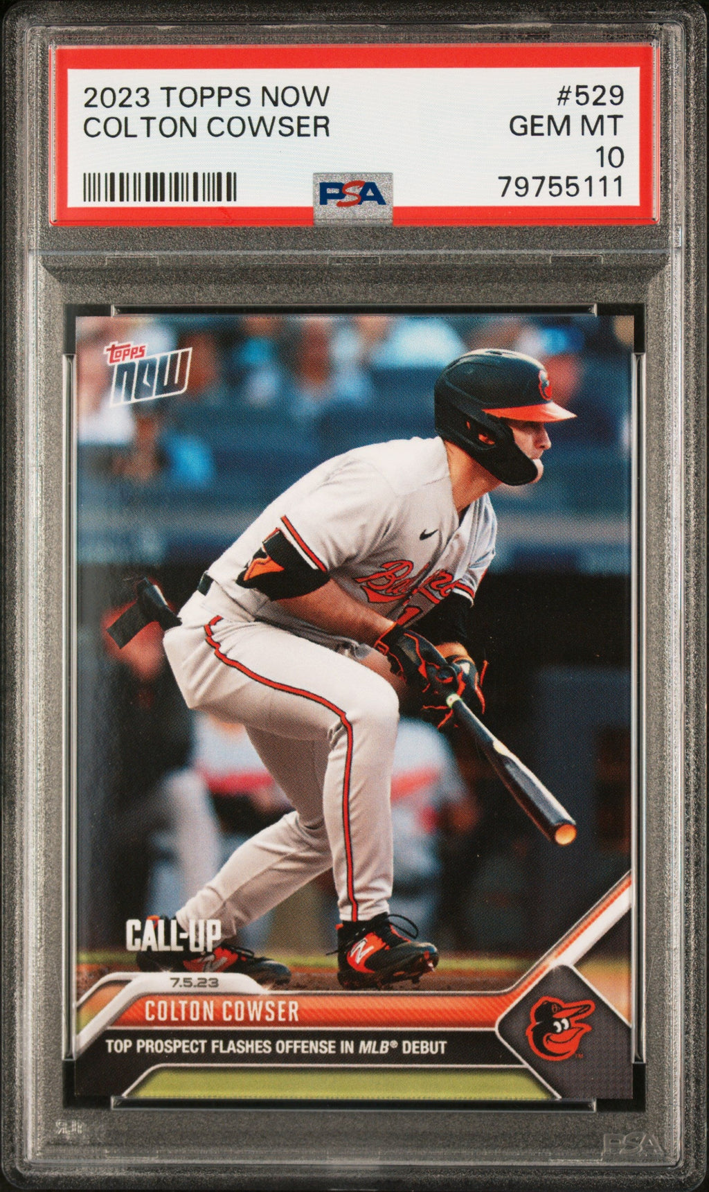 Graded 2023 Topps Now Colton Cowser #529 Rookie RC Baseball Card PSA 10 Gem Mint