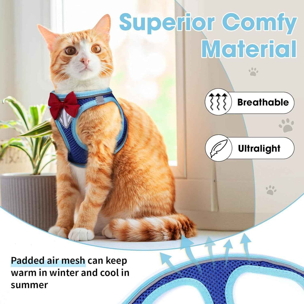 Escape Proof Cat Harness Leash Set Reflective Breathable Adjustable