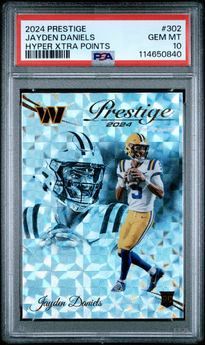 Graded 2024 Panini Prestige Jayden Daniels #302 Hyper Xtra Points Rookie RC Football Card PSA 10 Gem Mint