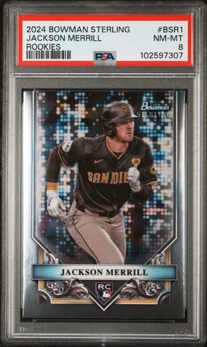 Graded 2024 Topps Bowman Sterling Jackson Merrill #BSR1 Rookies Rookie RC Baseball Card PSA 8 Near Mint
