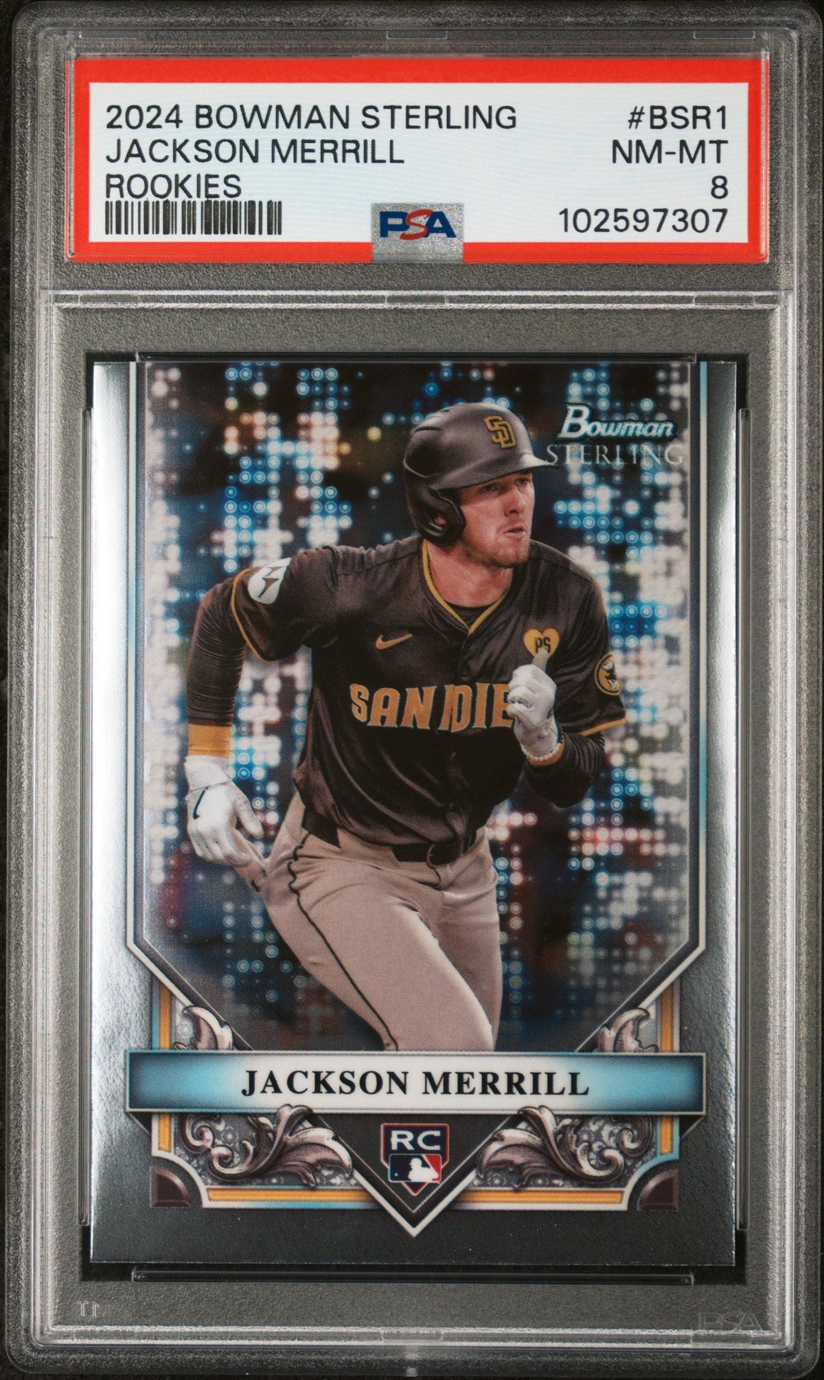 Graded 2024 Topps Bowman Sterling Jackson Merrill #BSR1 Rookies Rookie RC Baseball Card PSA 8 Near Mint
