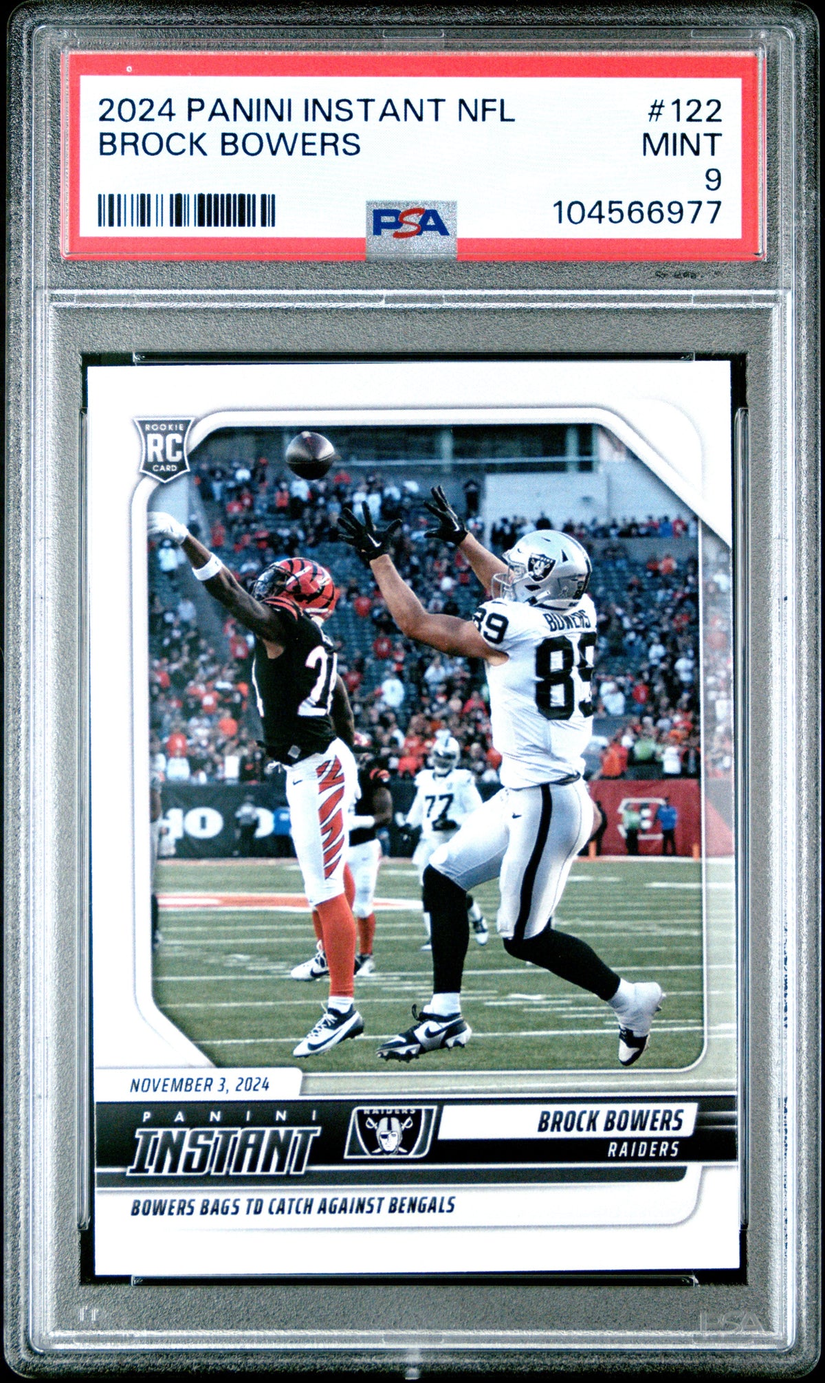 Graded 2024 Panini Instant NFL Brock Bowers #122 Rookie RC Football Card PSA 9 Mint