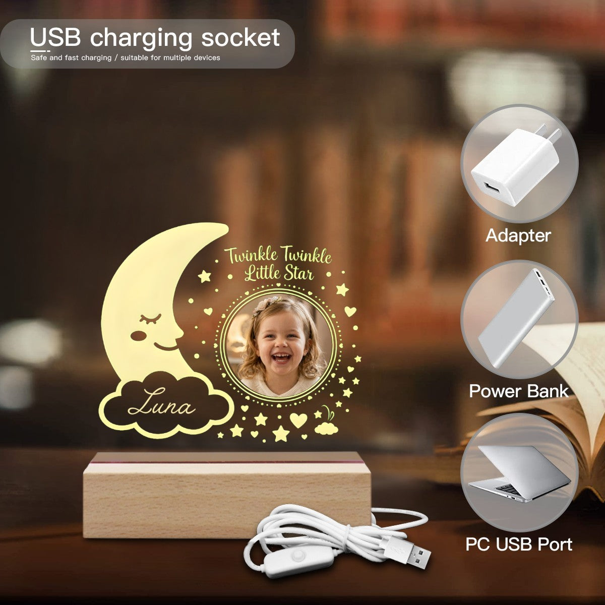 Personalized Twinkle Little Star Photo Night Light - Add your Name + Upload your Photo