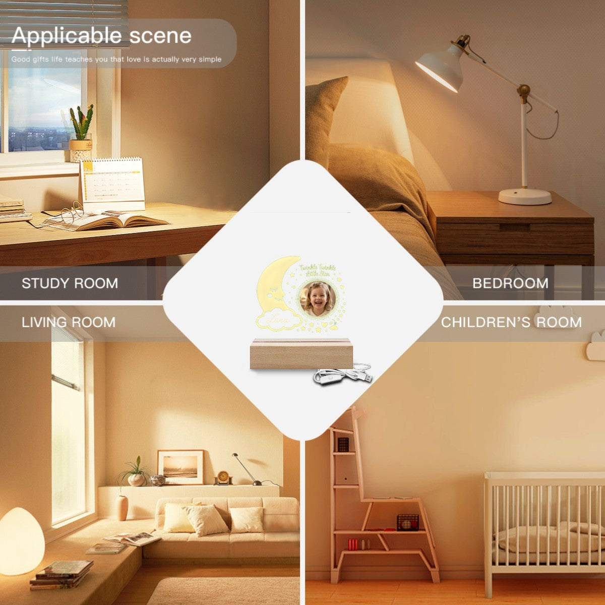 Personalized Twinkle Little Star Photo Night Light - Add your Name + Upload your Photo