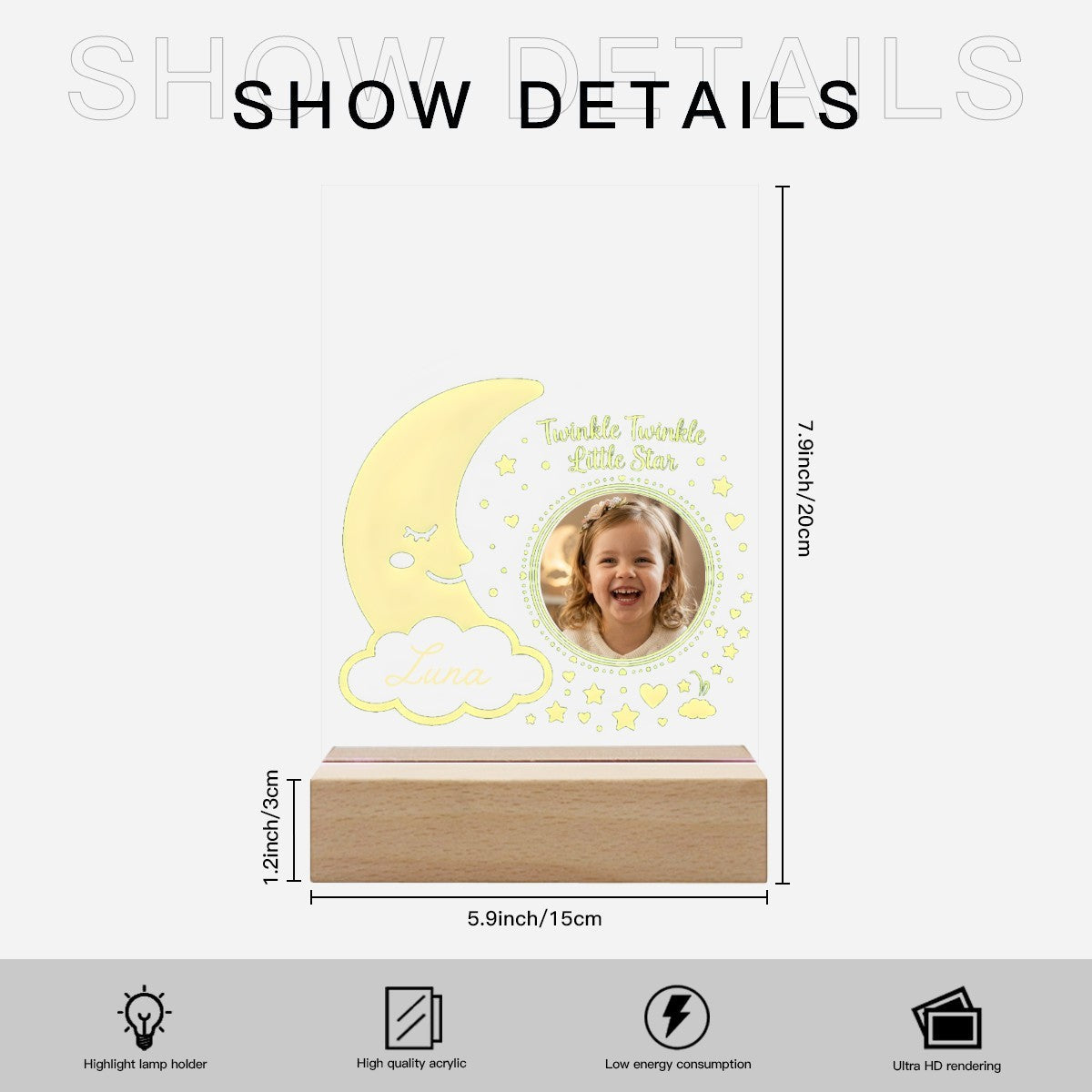 Personalized Twinkle Little Star Photo Night Light - Add your Name + Upload your Photo