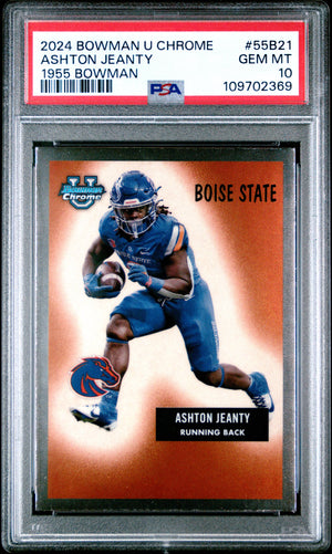 Graded 2024 Topps Bowman U Chrome Ashton Jeanty #55B21 1955 Bowman Rookie RC Football Card PSA 10 Gem Mint