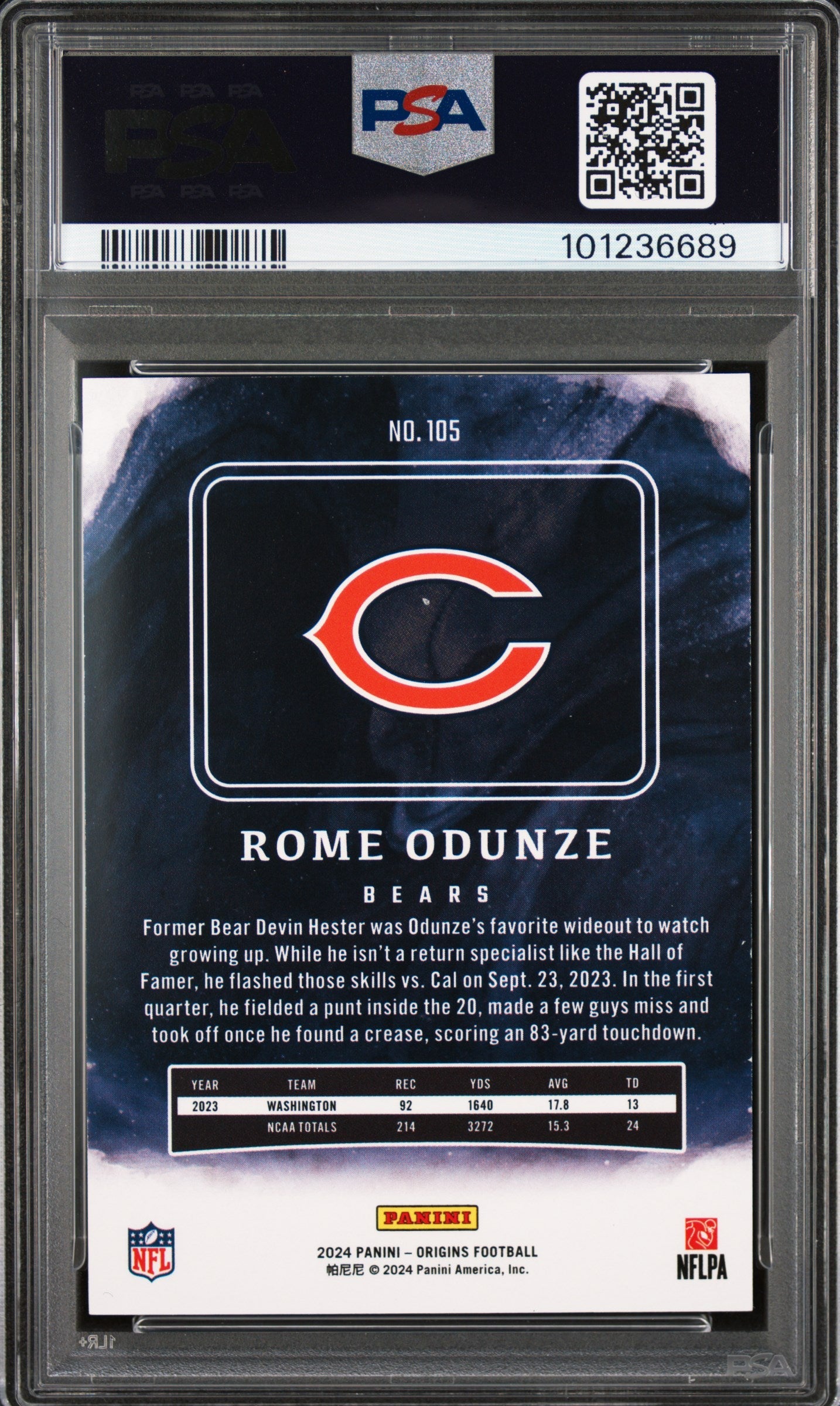 Graded 2024 Panini Origins Rome Odunze #105 Rookie RC Football Card PSA 10 Gem Mint