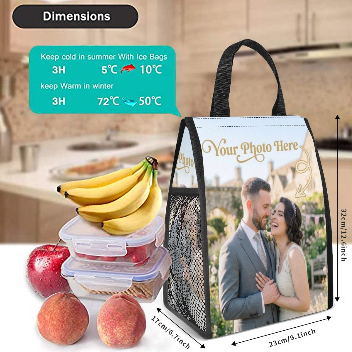 Personalized Photo Lunch Bag – Custom Insulated Tote - Upload your Photo