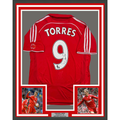 Framed Autographed/Signed Fernando Torres 35x39 Liverpool Red Soccer Jersey Beckett BAS COA