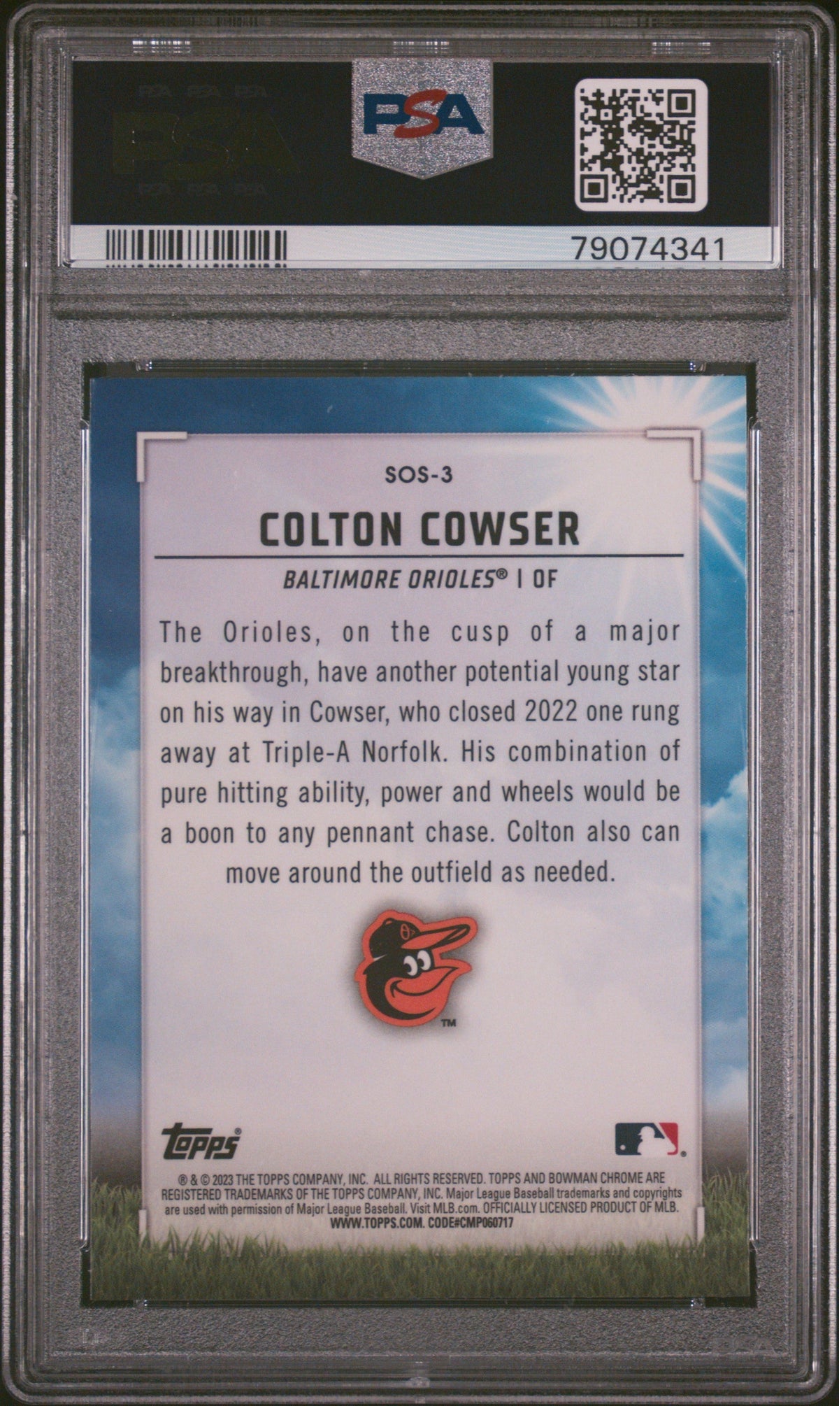 Graded 2023 Topps Bowman Colton Cowser #SOS3 Sights On September Rookie RC Baseball Card PSA 10 Gem Mint