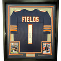 Framed Autographed/Signed Justin Fields 35x39 Chicago Blue Football Jersey JSA COA