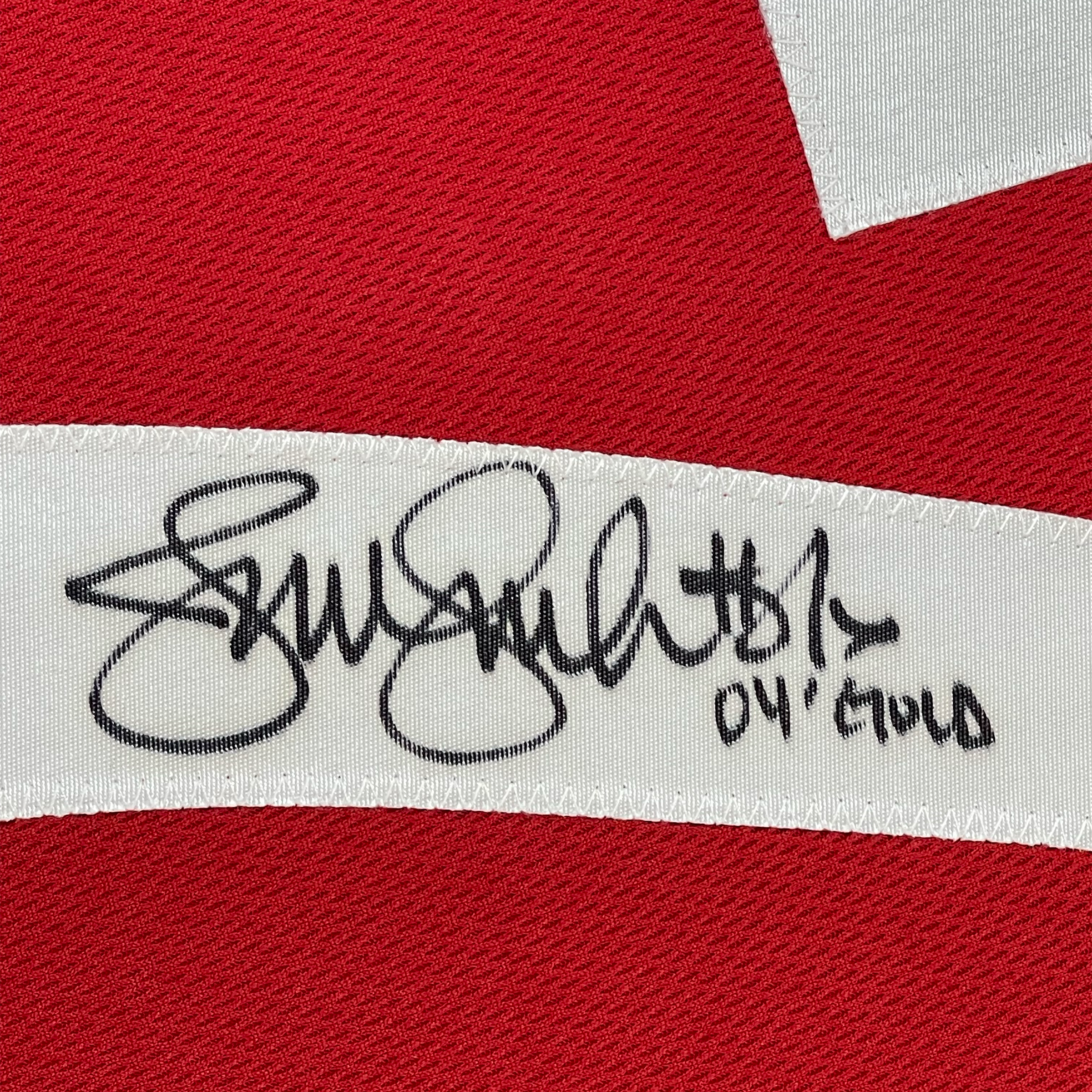 Framed Autographed/Signed Jennie Finch USA 35x39 Red Team United States Softball Jersey JSA COA