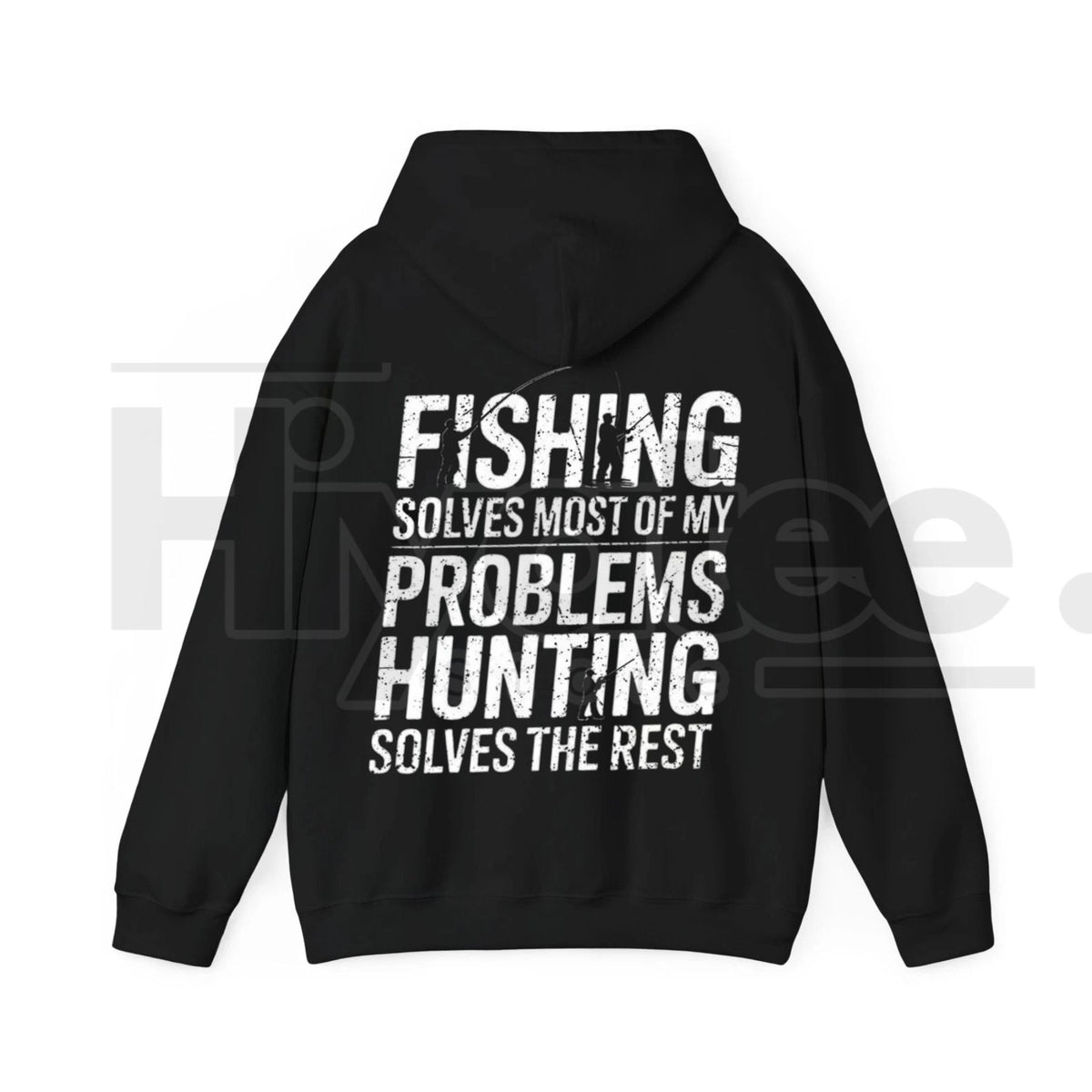"Fishing Solves Most of My Problems" Hoodie – Funny Back Printed Hunter & Fisherman Gift, Men’s Outdoor Pullover