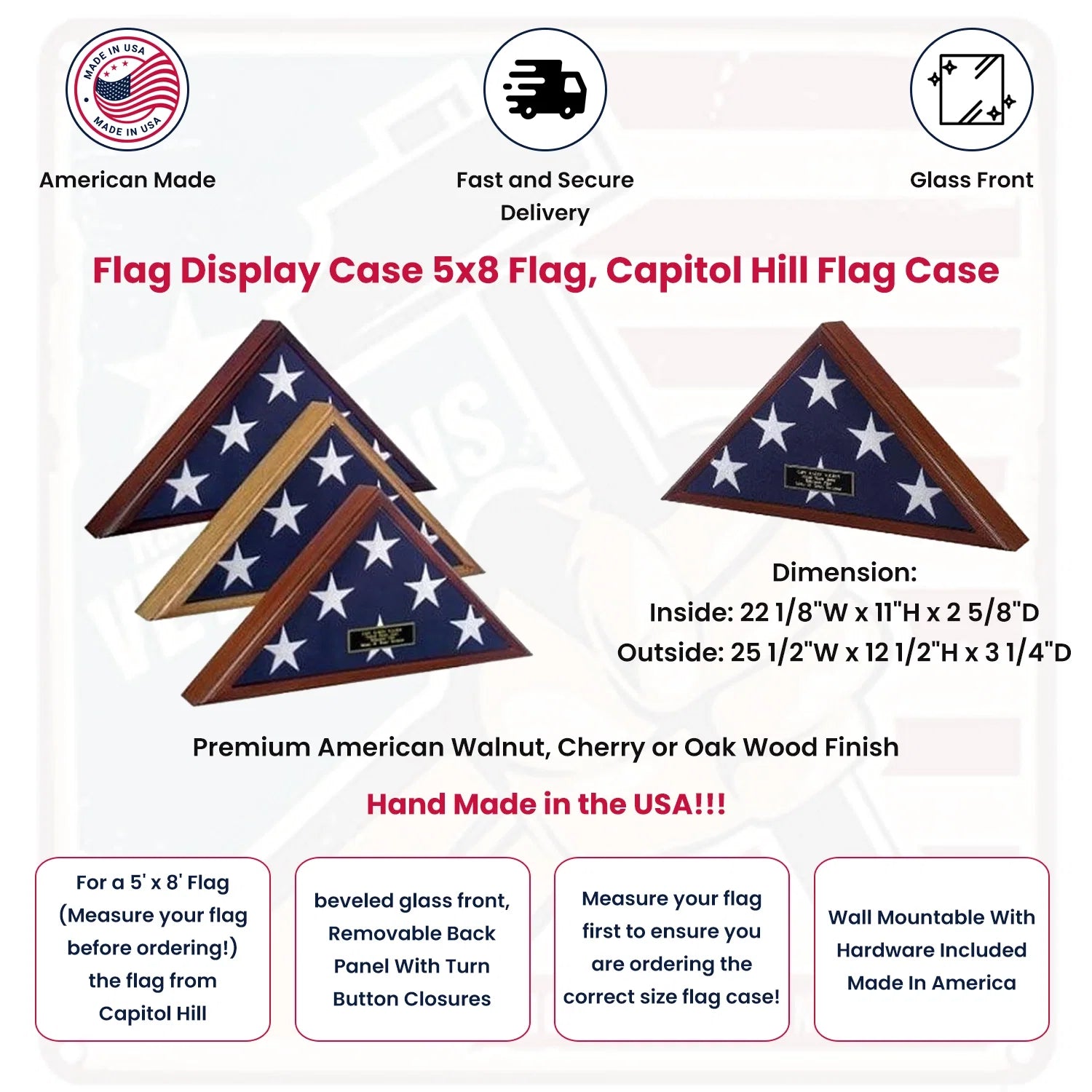 Flag Display Case 5x8 flag, Capitol Hill Flag Case Wall Mountable With Hardware Included