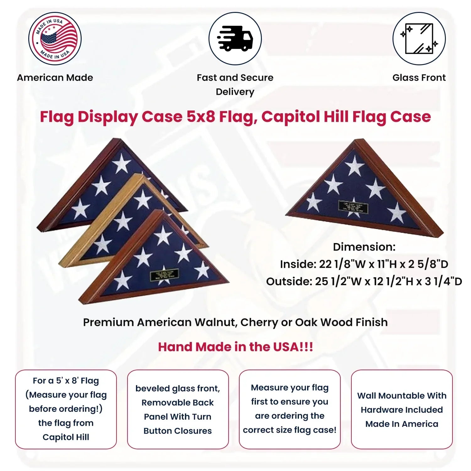 Memorial Flag Case, Burial Flag Boxes comes complete with wall hardware