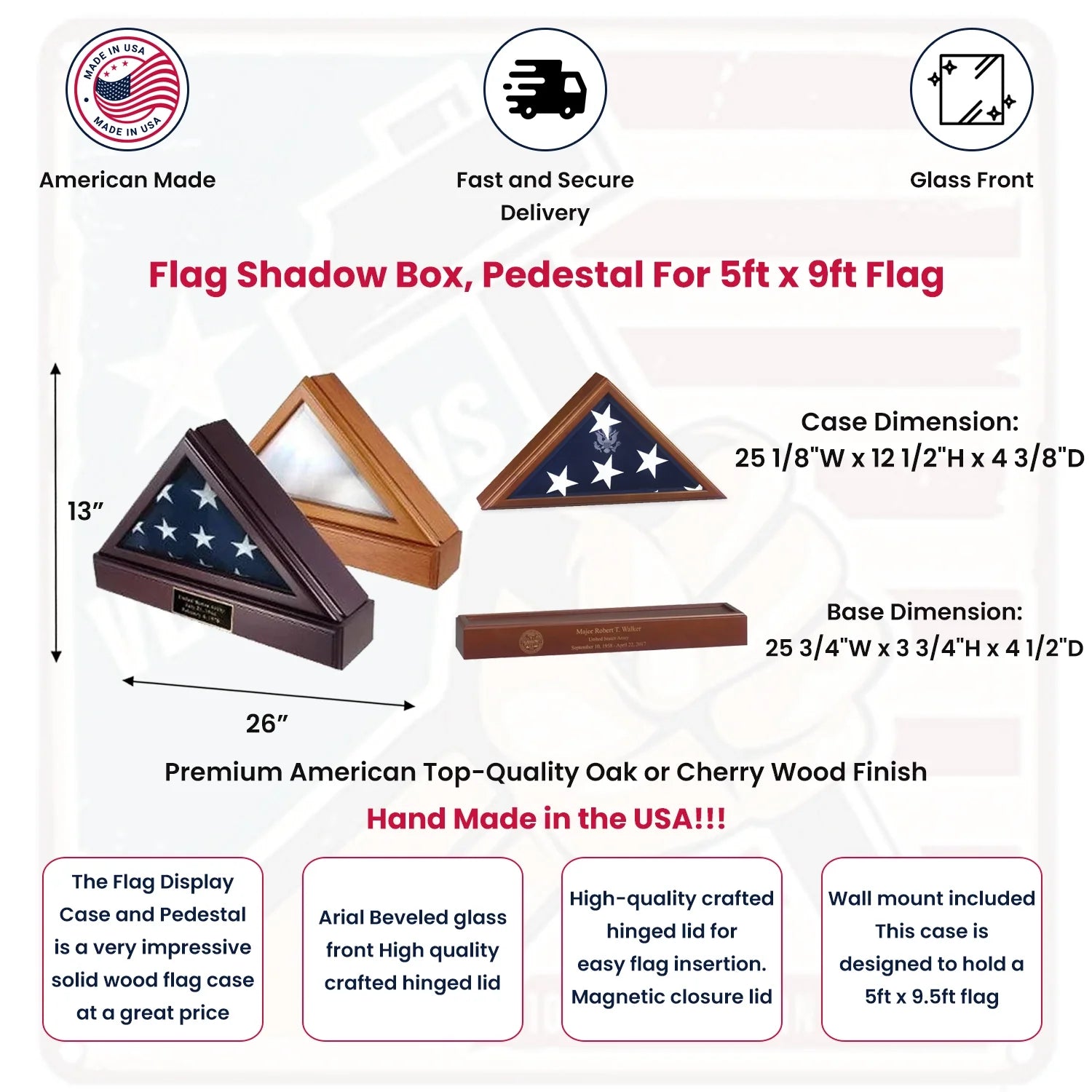 Flag Box, Flag Pedestal Box, Flag Boxes - Cherry Material.