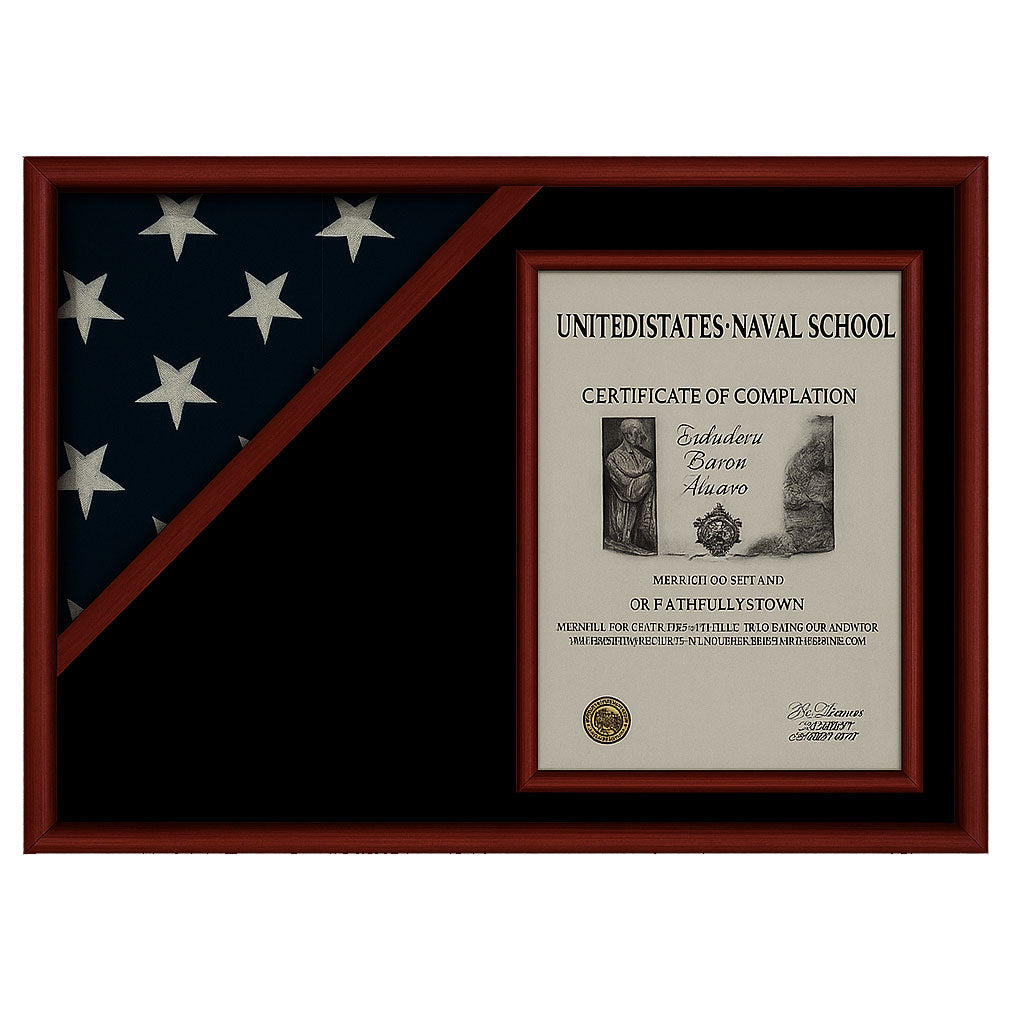 Flag Display Case Flag and Certificate Flag Box, Walnut or cherry wood