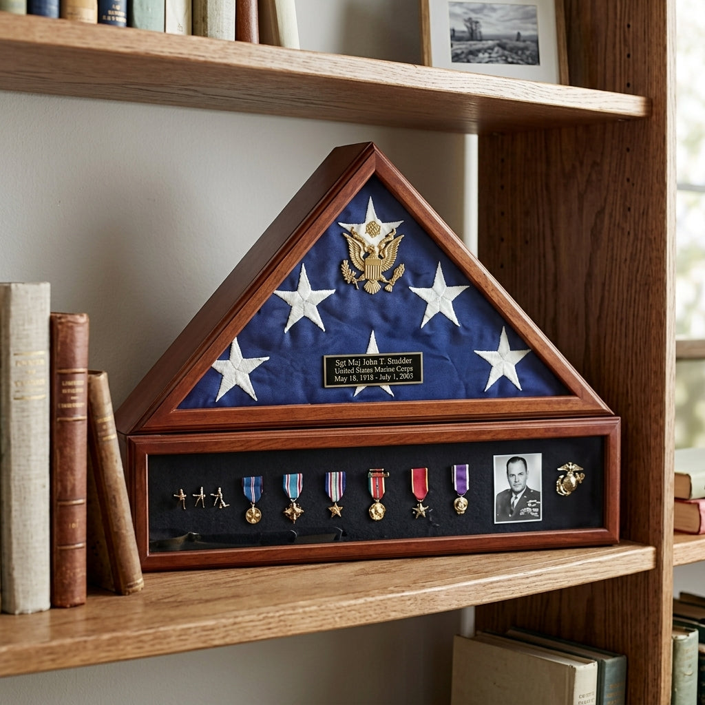 Flag and Medal Display Cases - High Quality Solid Wood Finished Back Panel