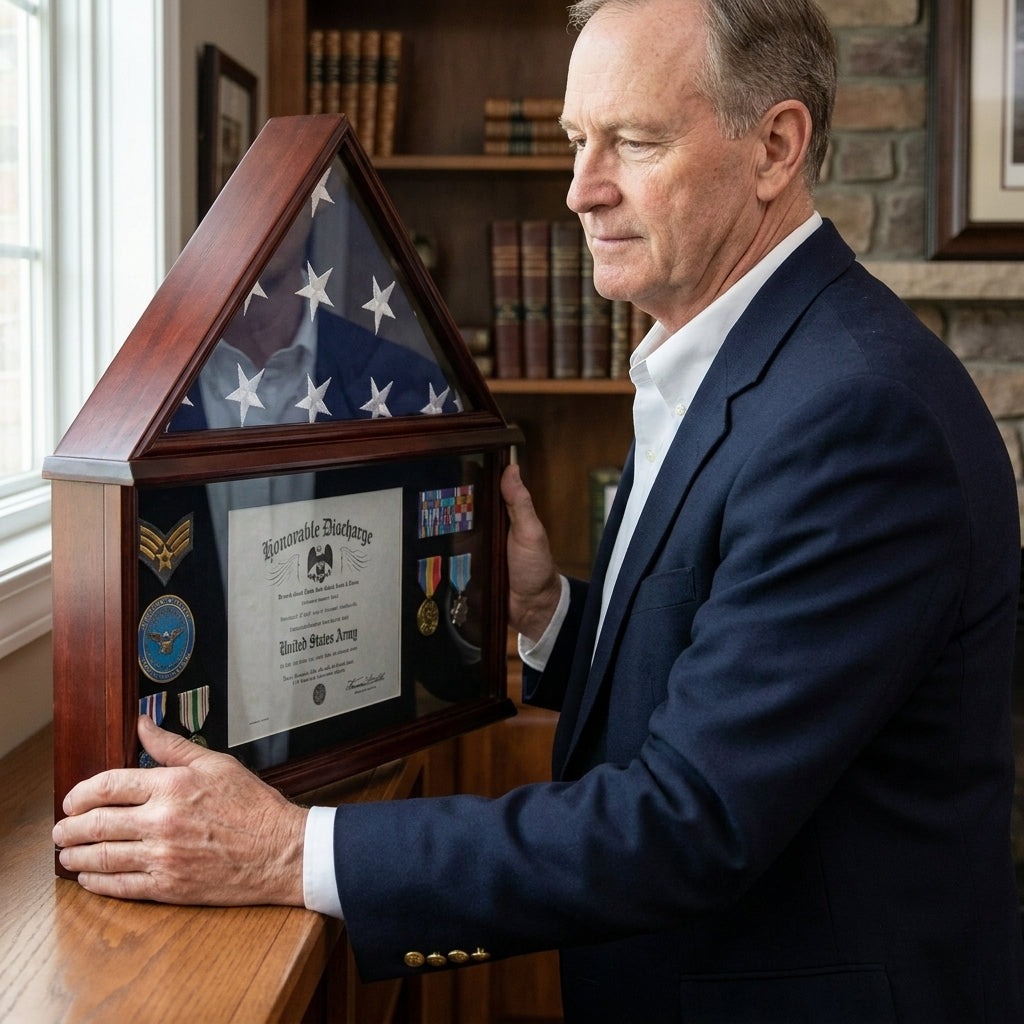 Elegant Memorial/Funeral Flag Display Case Storage Military Shadow Box