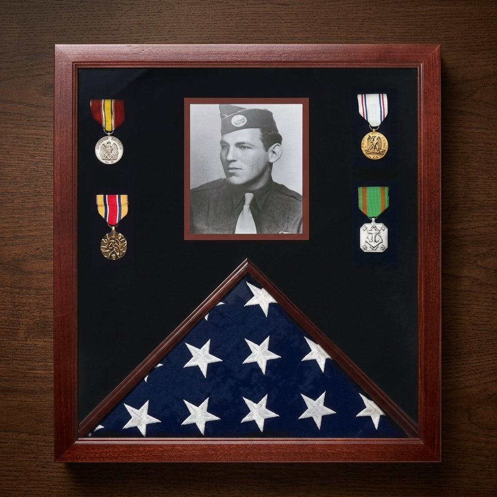 Photo Flag and Medal Display Case, Flag and Photo Frame 3" x 5".