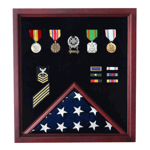 Medal and Flag Display Case - Cherry Medal and Flag Display