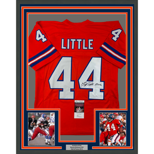 Framed Autographed/Signed Floyd Little 35x39 HOF Denver Orange Football Jersey JSA COA