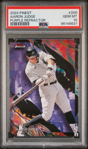 Graded 2024 Topps Finest Aaron Judge #200 Purple Refractor /200 Baseball Card PSA 10 Gem Mint