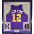 Framed Autographed/Signed John Stockton 35x39 Utah Purple Basketball Jersey Beckett BAS COA