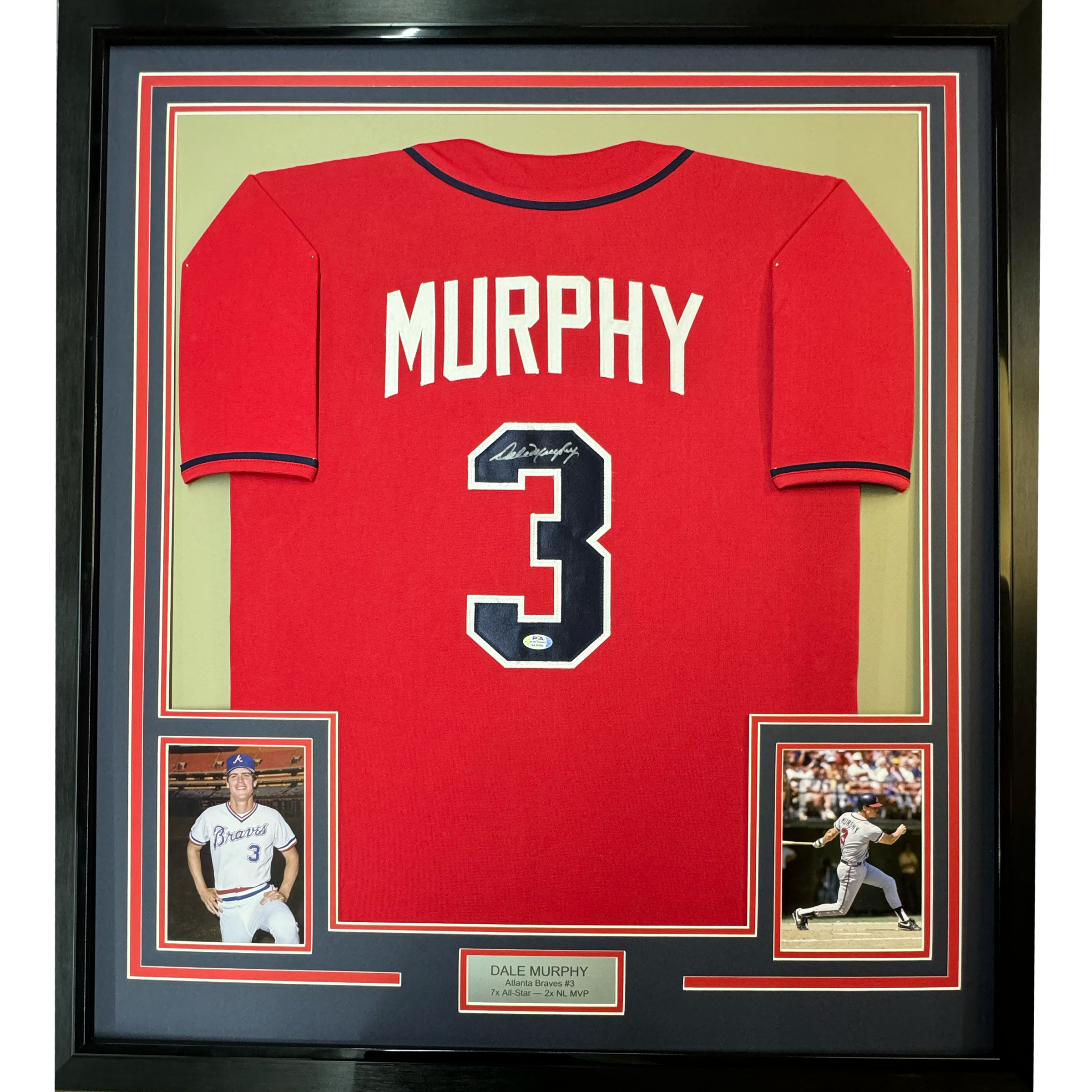 Framed Autographed/Signed Dale Murphy 35x39 Atlanta Red Baseball Jersey PSA COA #2