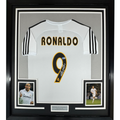 Framed Autographed/Signed Ronaldo Nazario 35x39 Real Madrid White Soccer Jersey Beckett BAS COA