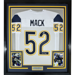 Framed Autographed/Signed Khalil Mack 35x39 Los Angeles LA White Football Jersey Beckett BAS COA