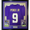 Framed Autographed/Signed Michael Penix Jr. 35x39 Washington Huskies Purple College Football Jersey Beckett BAS COA