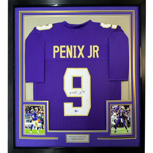 Framed Autographed/Signed Michael Penix Jr. 35x39 Washington Huskies Purple College Football Jersey Beckett BAS COA