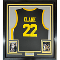 Framed Autographed/Signed Caitlin Clark 35x39 Iowa Black Basketball Jersey Panini COA