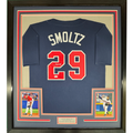 Framed Autographed/Signed John Smoltz 35x39 Atlanta Blue Baseball Jersey JSA COA