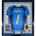Framed Autographed/Signed Gianluigi Buffon 35x39 Italy Blue Soccer Futbol Jersey Beckett BAS COA